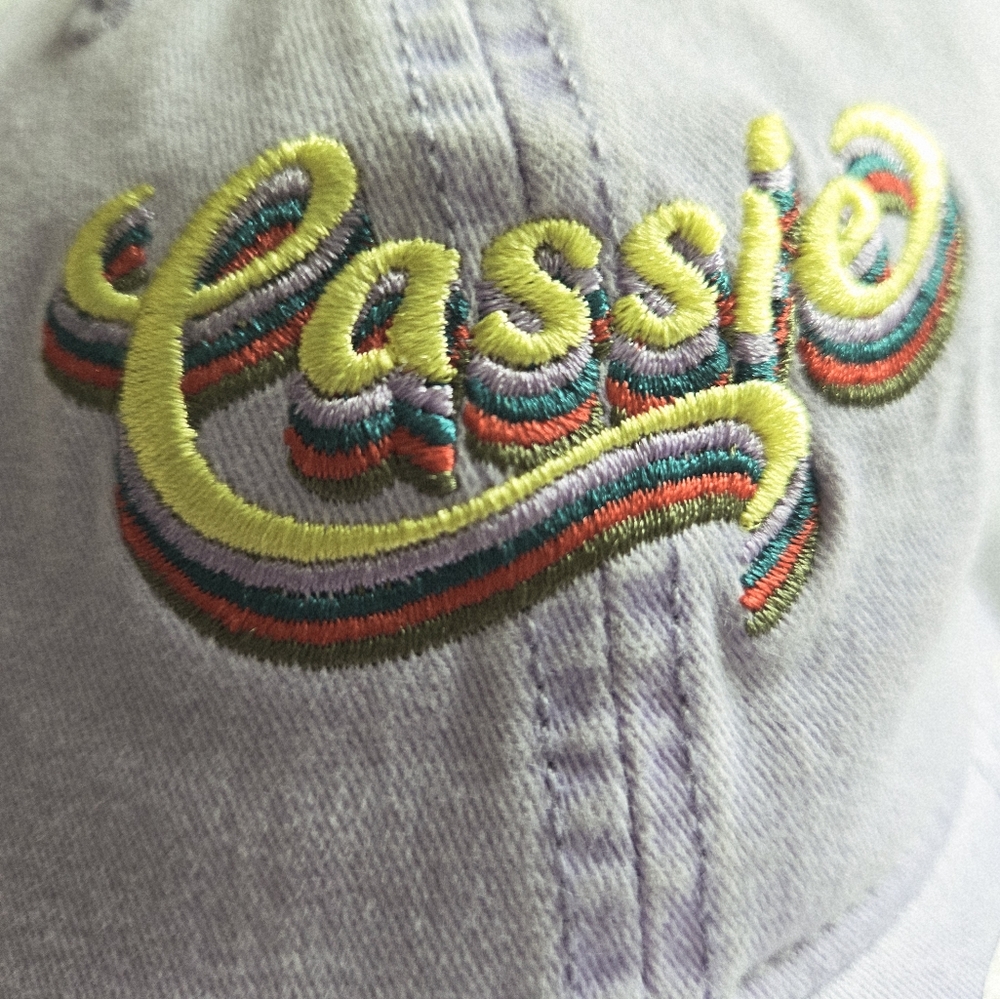 NWT CASSIE Lavender Ball Ponytail Opening Cap with Embroidered Name